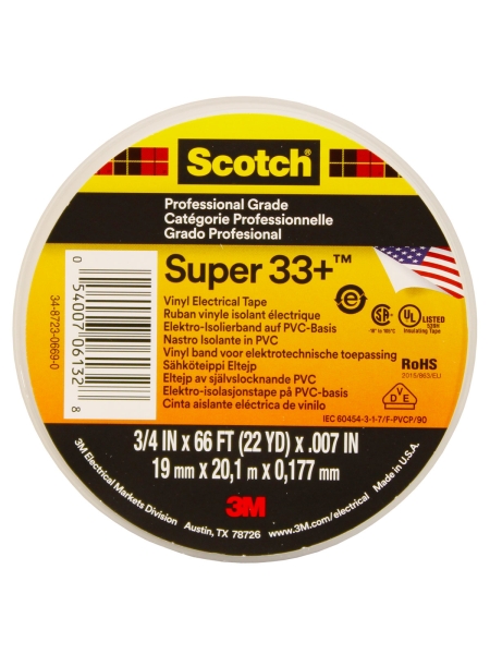 Изолента ПВХ морозостойкая высшего класса SCOTCH SUPER 33, рулон 19 мм х 20 м