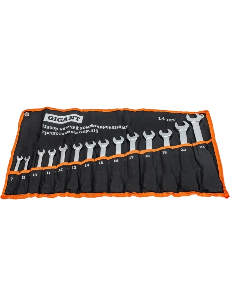 Набор комбинированных трещоточных ключей 14 шт Gigant, Сталь Cr-V, 7-24мм, grf-119