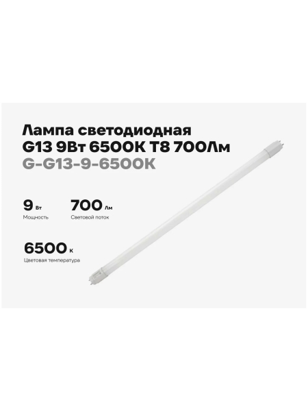 Светодиодная лампа Gigant G13, 9Вт, 6500К, T8, 700Лм, 600 мм G-G13-9-6500K