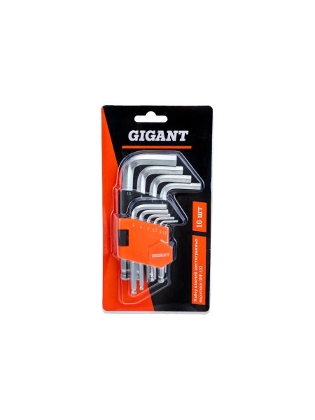 Набор г-образных шестигранных шаровых ключей 10 шт Gigant, размеры 1,5-10мм, grf-122