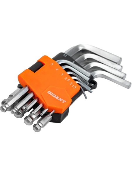 Набор г-образных шестигранных шаровых ключей 10 шт Gigant, размеры 1,5-10мм, grf-122