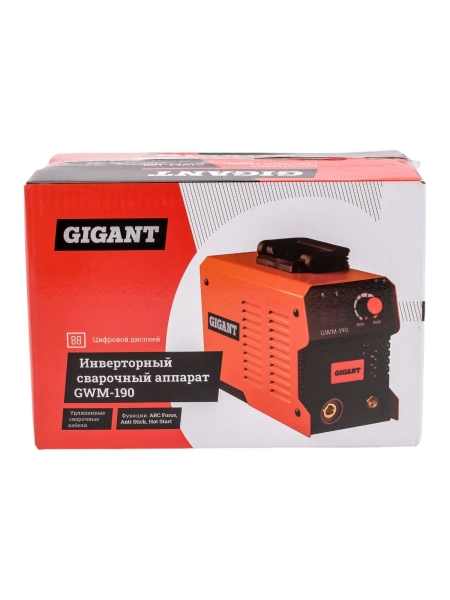 Инверторный сварочный аппарат (190 А; дисплей; кабель 2.5+1.5 м) Gigant GWM-190