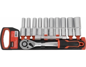 Набор шестигранных удлиненных головок Gigant с трещоткой 1/2" и удлинителем, 12 предметов GSRW-12/12