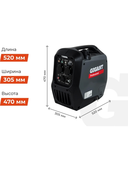 Инверторный генератор Gigant Professional (2 кВт; тихий; 12 В авторозетка/ USB; параллельная работа) GPIGL-2000