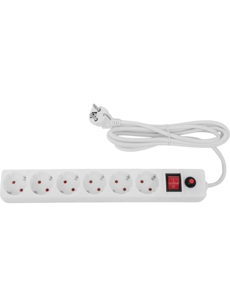 Сетевой фильтр Gigant с заземлением белый ПВС 3x1.5мм2, 6 розеток, 3м 80109