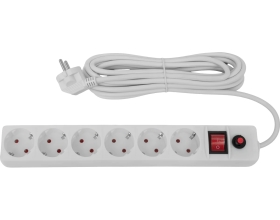 Сетевой фильтр с заземлением белый ПВС 3x1.5мм2, 6 розеток, 5м Gigant 80107