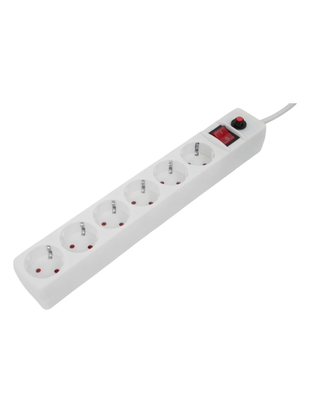 Сетевой фильтр с заземлением белый ПВС 3x1.5мм2, 6 розеток, 5м Gigant 80107
