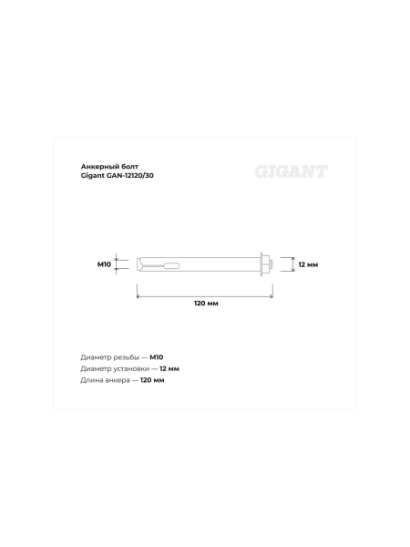 Анкерный болт с гайкой 12x120 30 шт Gigant GAN-12120/30