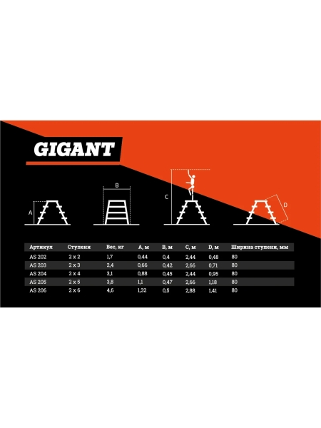 Алюминиевая стремянка двусторонняя, 3 ступени Gigant AS 203
