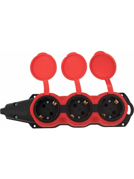 Каучуковая колодка 3 гнезда 16А IP44 с/з красная Gigant RBG-4