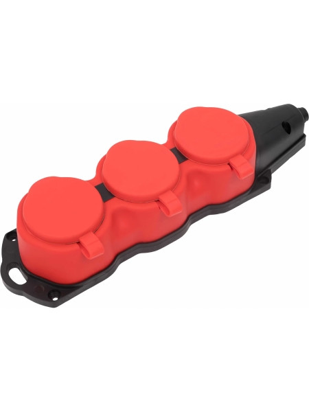 Каучуковая колодка 3 гнезда 16А IP44 с/з красная Gigant RBG-4