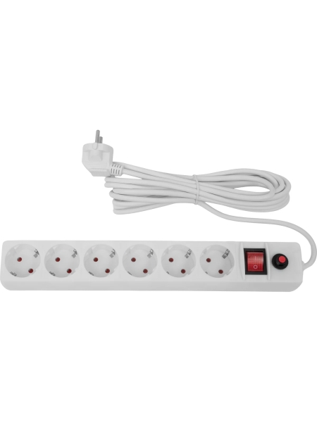 Сетевой фильтр Gigant с заземлением белый ПВС 3x1мм2, 6 розеток, 5м 80108
