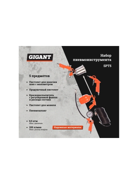 Набор пневмоинструмента (5 предметов) Gigant SPT5