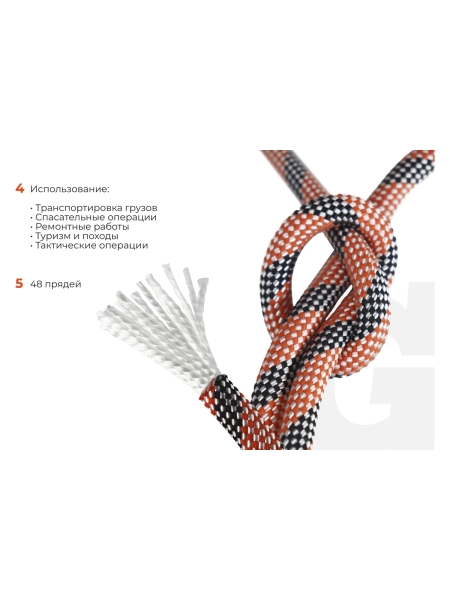 Страховочная высокопрочная веревка Gigant 48 прядей, 10мм х 100м HRS-01