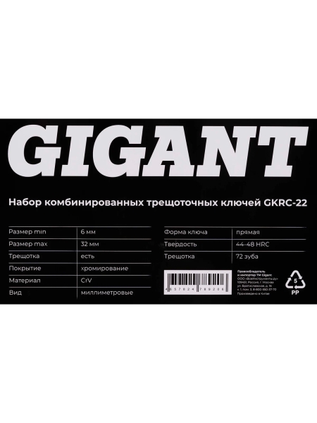 Набор комбинированных трещоточных ключей Gigant в пластиковом кейсе 22 шт GKRC-22