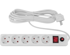 Сетевой фильтр Gigant с заземлением белый ПВС 3x1мм2, 5 розеток, 5м 80113