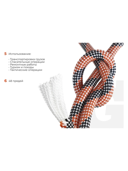 Страховочная высокопрочная веревка Gigant 48 прядей, 10 мм х50 м HRS-08
