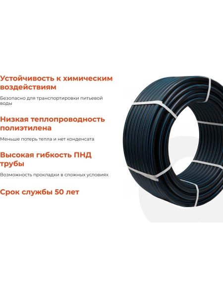 Питьевая напорная труба Gigant ПНД 25х2,3 SDR11 (ПЭ100, 16 атм), бухта 100 м GLPP-05