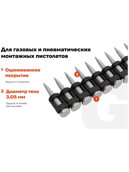 Гвозди по бетону Gigant 3,05x22 мм усиленные оцинк. 1000шт без газового баллона GGN-30522-P