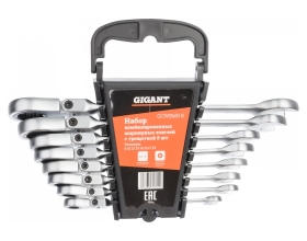Набор комбинированных шарнирных ключей с трещоткой Gigant 8 шт, Сталь Cr-V, 8-19мм, GCWSMH 8