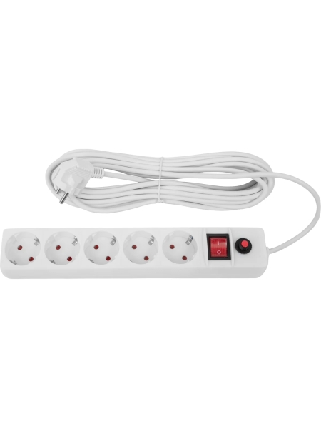 Сетевой фильтр Gigant с заземлением белый ПВС 3x0.75мм2, 5 розеток, 10м 80111