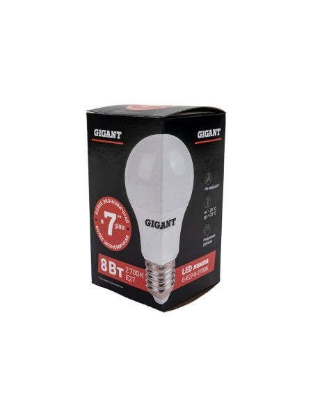 Светодиодная лампа Gigant E27 8Вт 2700К А60 600Лм G-E27-8-2700K