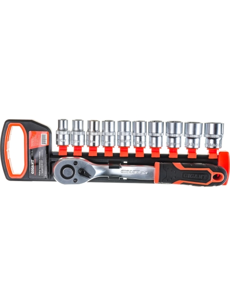 Набор торцевых головок с трещоткой Gigant 1/2", 11 предметов, 56 зубьев, размеры 10-22мм, GAS 11