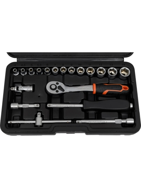 Набор 6-ти гранных головок с трещеткой 1/4" 19 пр. Gigant, Min размер головки-4мм, Max размер головки-14мм, GAS19