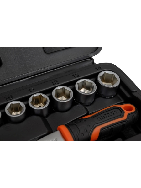 Набор 6-ти гранных головок с трещеткой 1/4" 19 пр. Gigant, Min размер головки-4мм, Max размер головки-14мм, GAS19