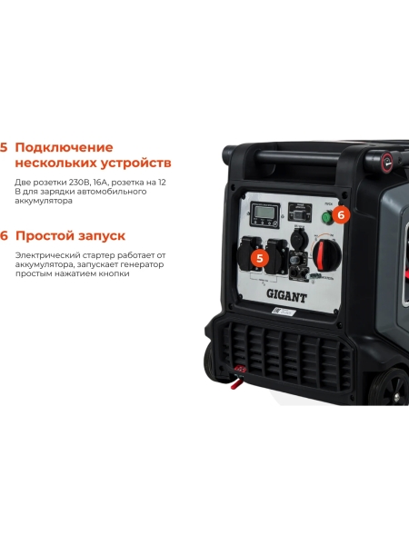 Инверторный генератор Gigant Professional (3,8 кВт; эл.стартер; дисплей; колёса и ручки) GPIGL-3800E