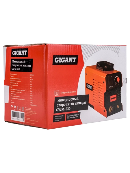 Инверторный сварочный аппарат (220 А; дисплей; кабель 2.5+1.5 м) Gigant GWM-220