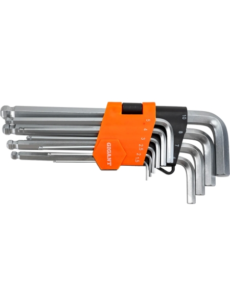 Набор шестигранных ключей с шаром 10 шт Gigant, размеры1,5-10мм, grf-123