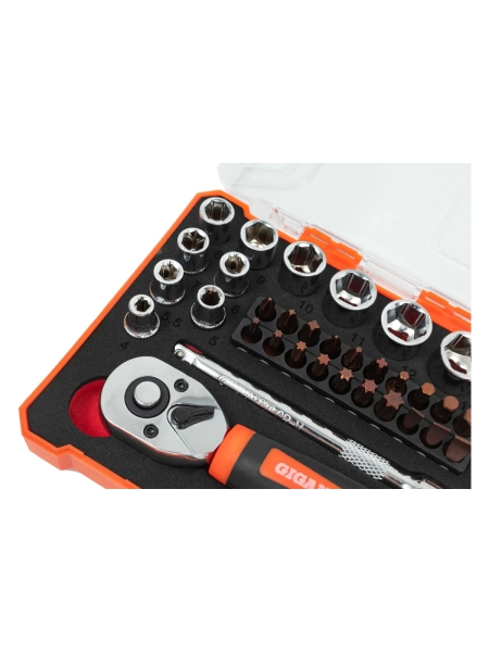 Набор Gigant: биты-20 шт, торцовые головки-12шт, трещотка 1/4-1шт, адаптер для бит SQ 1/4"хHex 1/4", удлинитель 1/4"/90мм GSBR-1/4