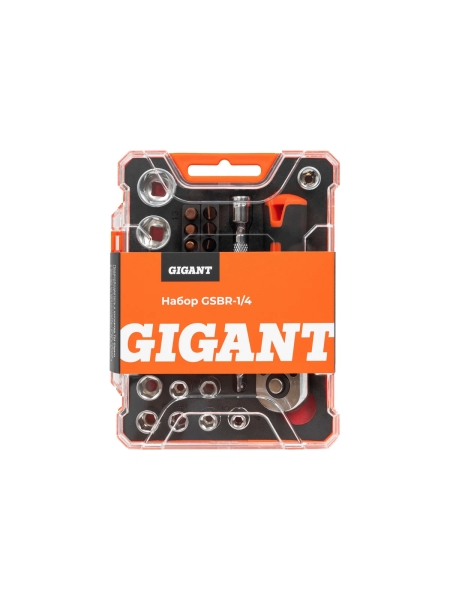 Набор Gigant: биты-20 шт, торцовые головки-12шт, трещотка 1/4-1шт, адаптер для бит SQ 1/4"хHex 1/4", удлинитель 1/4"/90мм GSBR-1/4
