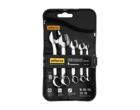 Набор компактных комбинированных ключей 5 предметов Inforce, Сталь Cr-V, 8-19мм, профессиональный, 06-05-103