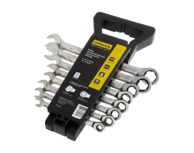 Набор комбинированных трещоточных ключей 8 предметов Inforce, Сталь Cr-V, 8-19мм, профессиональный, 06-05-86