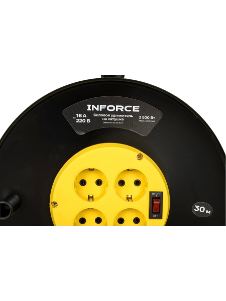 Силовой удлинитель Inforce на катушке, 4 гнезда, с/з КГ 3х2,5 16A 30м IP20 GRANITE ZG 09-15-11