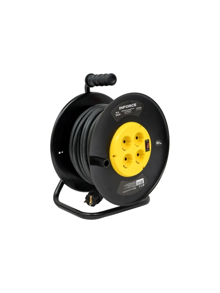 Силовой удлинитель Inforce на катушке, 4 гнезда, с/з КГ 3х2,5 16A 30м IP20 GRANITE ZG 09-15-11
