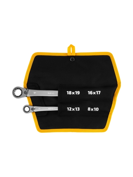 Набор накидных трещоточных ключей 4 в 1 Inforce, Сталь Cr-V, 8-19мм, профессиональный, 06-05-90