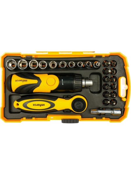 Набор бит и торцевых головок с отверткой и трещоткой (26 предметов) Inforce 06-09-41
