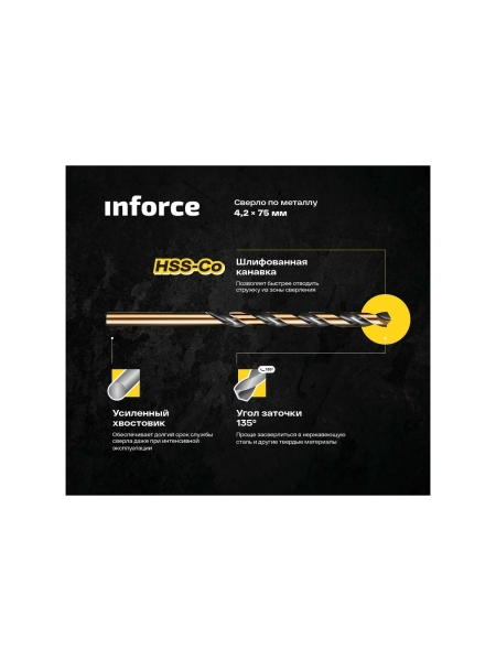 Сверло по металлу HSS-Co 4.2х75х43 мм Inforce 11-01-720