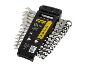 Набор комбинированных шарнирных ключей с трещоткой 12 предметов Inforce, Сталь Cr-V, 8-19мм, 06-05-51