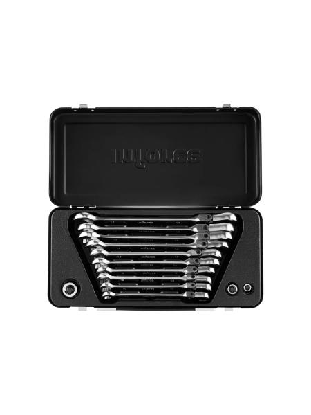 Набор комбинированных шарнирных ключей с трещоткой 13 предметов Inforce, Сталь Cr-V, 10-19мм, 06-05-53