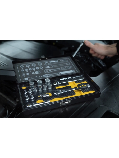 Набор инструментов 18 предметов 1/4" Inforce, Сталь Cr-V, Профессиональный, 06-07-13