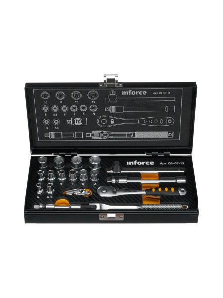 Набор инструментов 18 предметов 1/4" Inforce, Сталь Cr-V, Профессиональный, 06-07-13