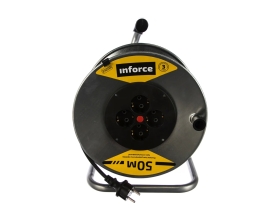 Силовой удлинитель Inforce К4-Е-50 на металлической катушке ПВС 3x1.5 50м 16А, 4 розетки с з/к 40150