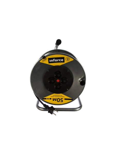 Силовой удлинитель Inforce К4-Е-50 на металлической катушке ПВС 3x1.5 50м 16А, 4 розетки с з/к 40150