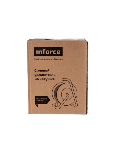Силовой удлинитель на катушке Inforce К4-О-50 ПВС 2x0.75 50м, 6А, 4 встр. розетки б/з 24050