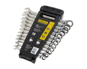 Набор комбинированных ключей с трещоткой 12 предметов Inforce, Сталь Cr-V, 8-19мм, 06-05-49