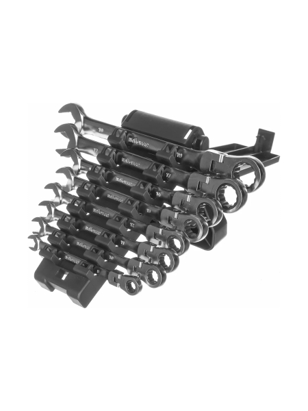 Набор комбинированных шарнирных ключей с трещоткой 8 предметов Inforce, Сталь Cr-V, 8-19мм, 06-05-52